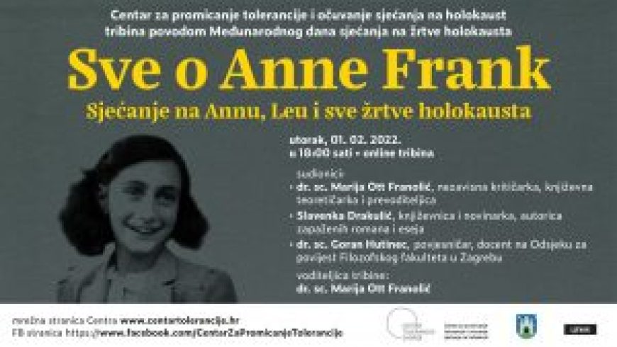 Tribina “Sve o Anne Frank” uz Međunarodni dan sjećanja na žrtve holokausta